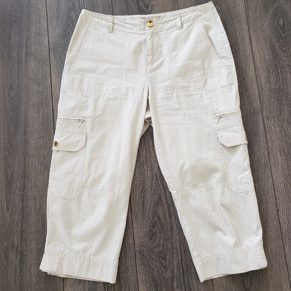 Lauren Ralph Lauren Cropped Cargo Pants Women Size 4P Beige Tan 100% Cotton